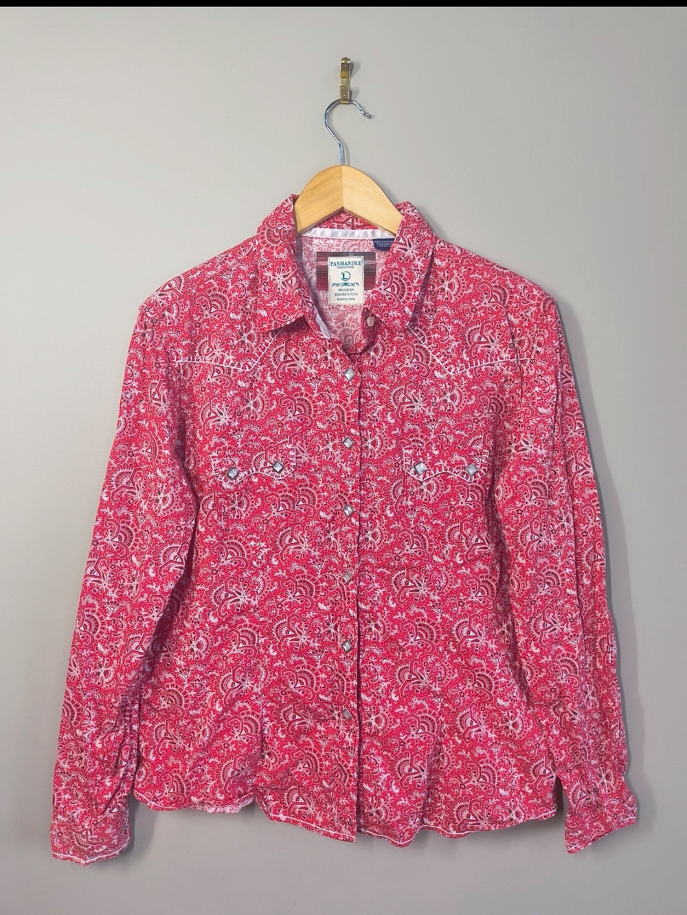 Panhandle Slim Women’s Pink Paisley Button-Up Shirt Jacket, Size Large